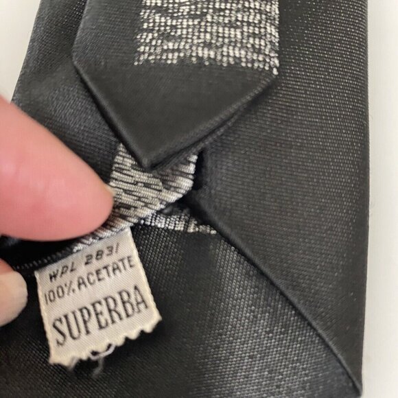 Vintage Superba Black Silver Gray Skinny Tie‎ Necktie 2.5" Rockabilly 1950'-60's - Picture 8 of 16